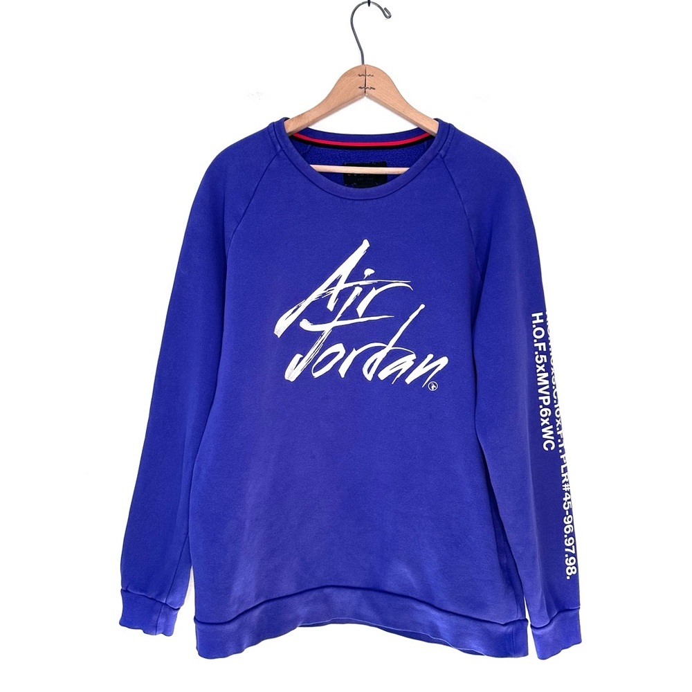 Air Jordan Men’s Stitched MJ Career Summary Sleeve Purple Sweatshirt Size Large